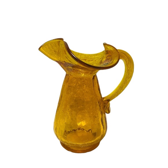 Vintage Kanawha Golden Amber Crackle Pitcher Hand Crafted Glass Ewer - Picture 8 of 12